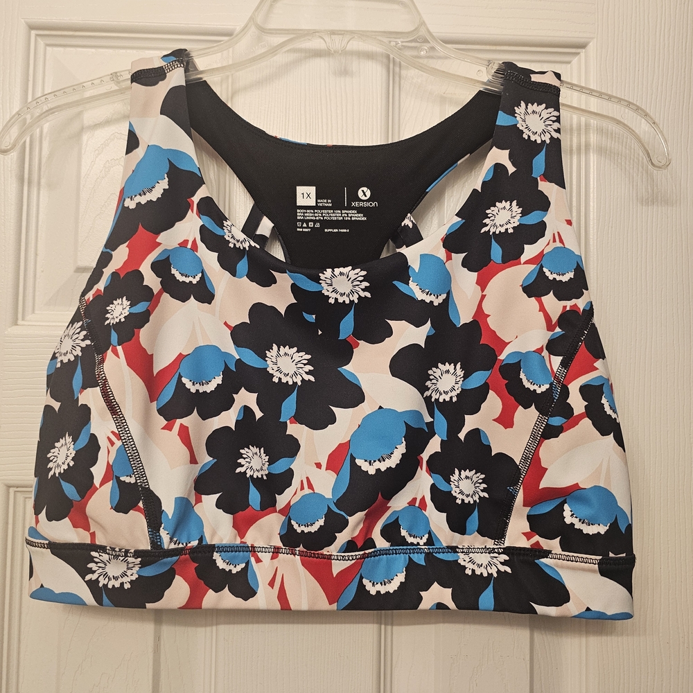 Xersion Floral Sports Bra - Black, Blue, Red